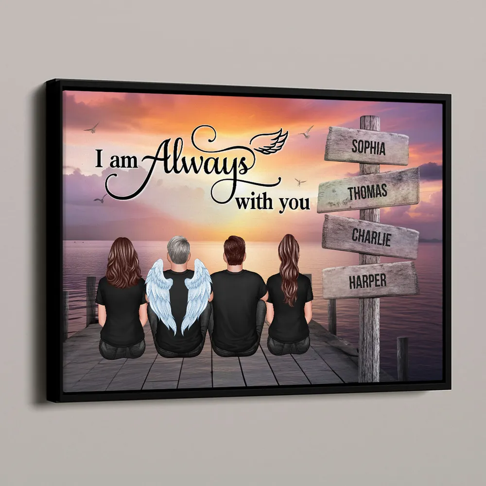 “I Am Always With You” Memorial Poster – Custom Family & Angel Wings, Sunset Dock Scene - Image 3