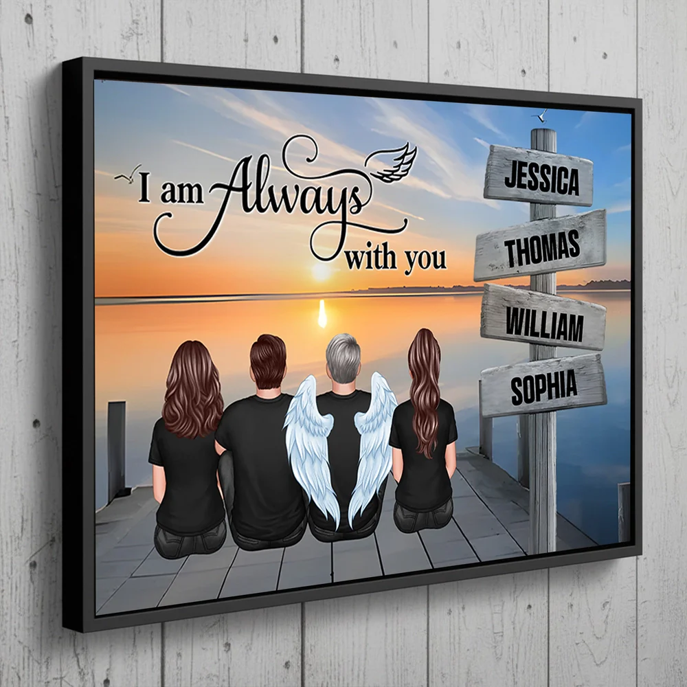 “I Am Always With You” Memorial Poster – Custom Family & Angel Wings, Sunset Dock Scene - Image 2