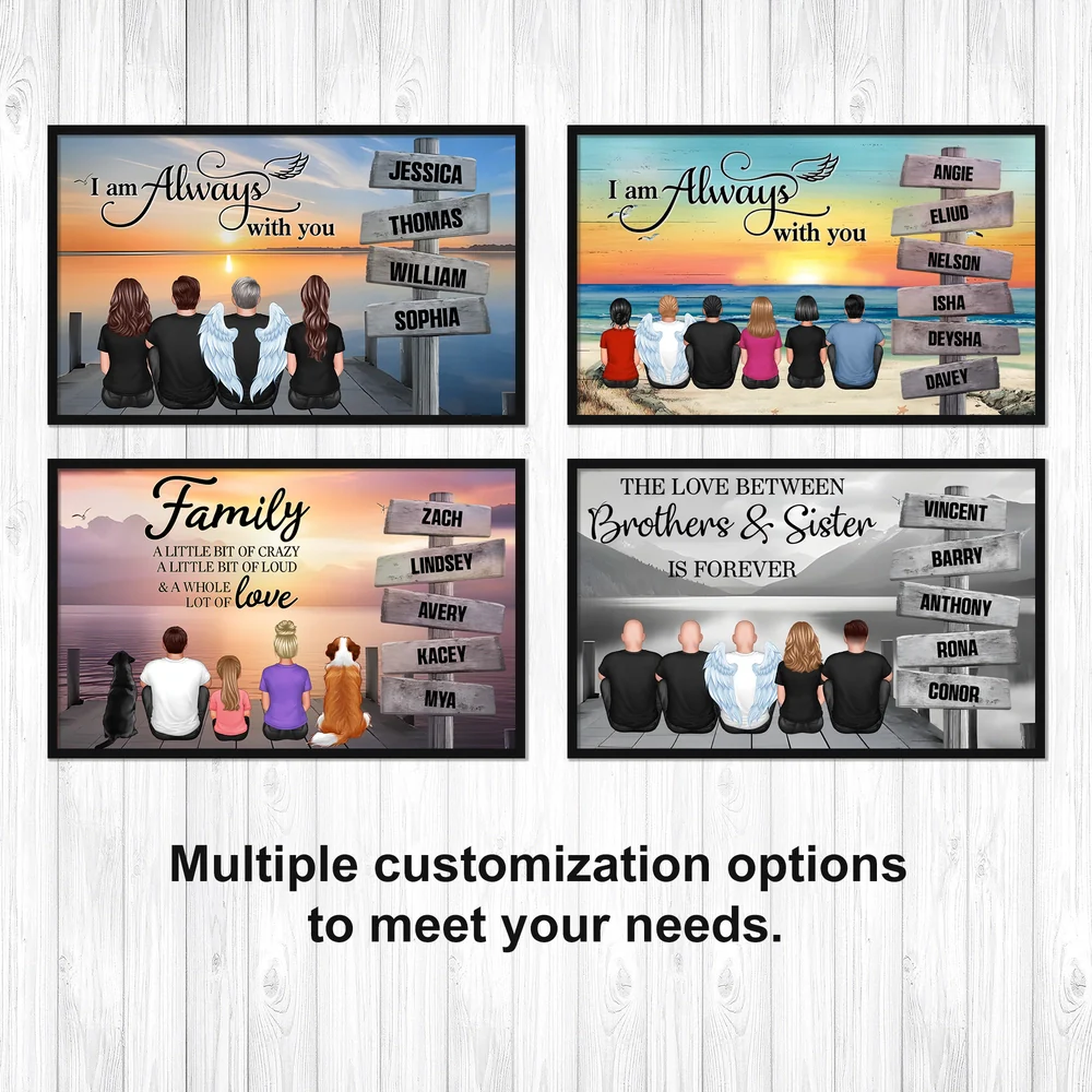“I Am Always With You” Memorial Poster – Custom Family & Angel Wings, Sunset Dock Scene - Image 3
