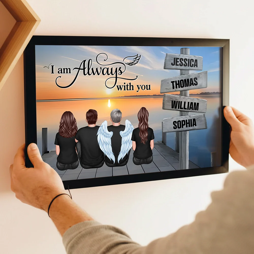 “I Am Always With You” Memorial Poster – Custom Family & Angel Wings, Sunset Dock Scene - Image 8