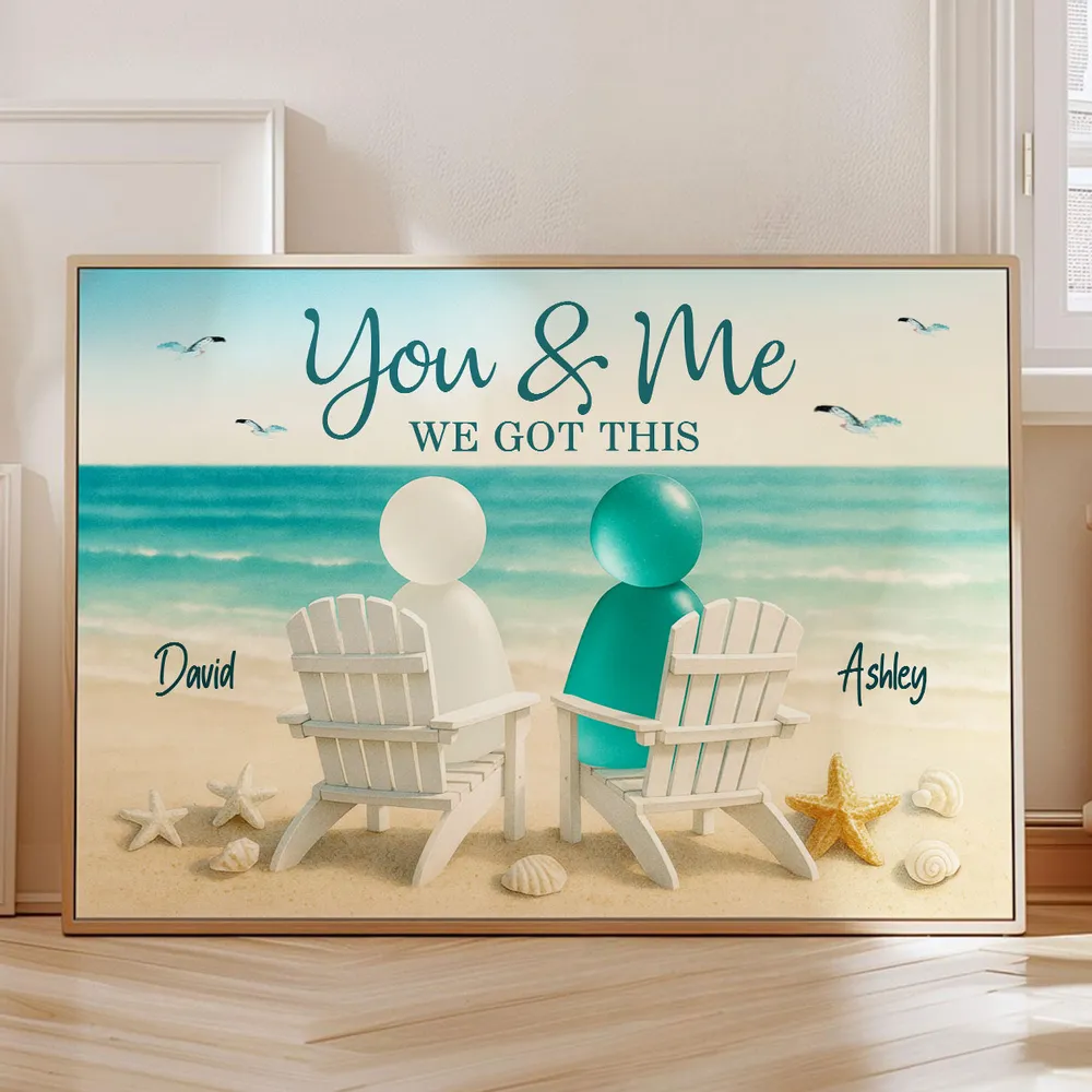 Poster You & Me Beach Couple, Sea-Glass Inspired Seaside Chairs Scene, Personalized Coastal Decor, A Unique Gift for Couples - Image 8