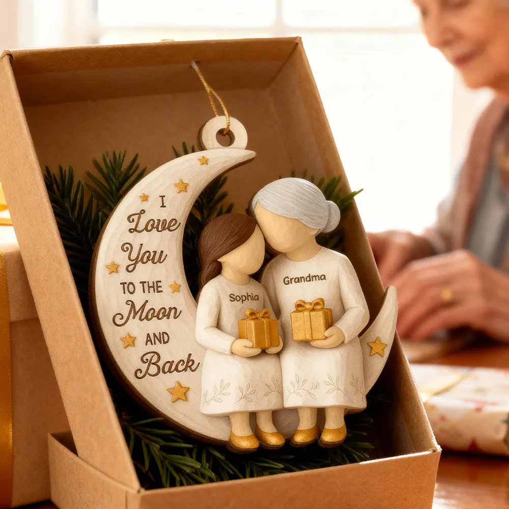 Wooden Ornament - Grandma & Grandkid on Crescent Moon, Customizable, unique gift for Granddaughter or Grandson - Image 6