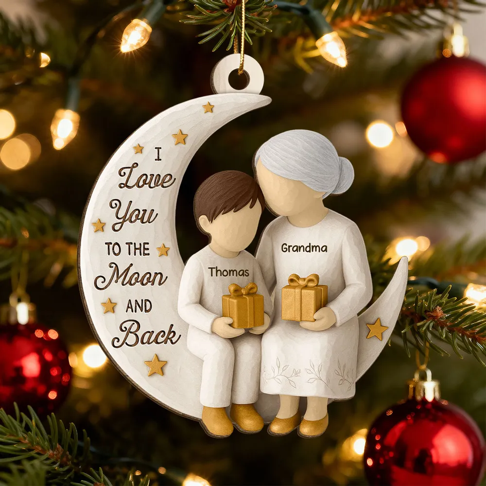 Wooden Ornament - Grandma & Grandkid on Crescent Moon, Customizable, unique gift for Granddaughter or Grandson - Image 7