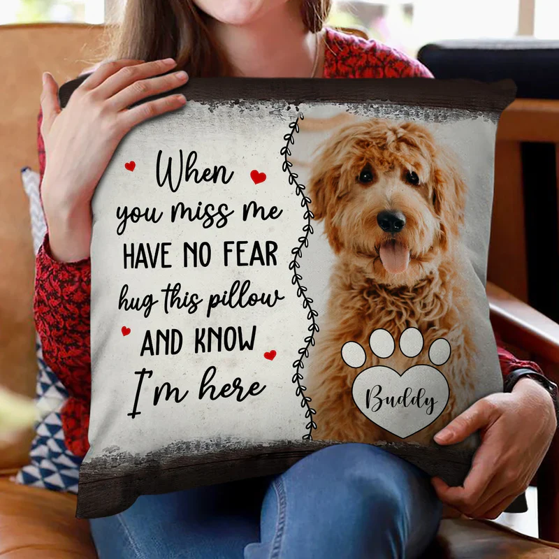 When You Miss Me Hug Pillow – Heartwarming Custom Square Pillow, Perfect Gift for Family or Pet Lovers - Image 2
