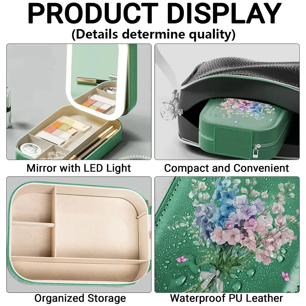 Blooming LED Leather Makeup Case – Soft Light Mirror Organizer, Thoughtful Gift for Her - Image 3