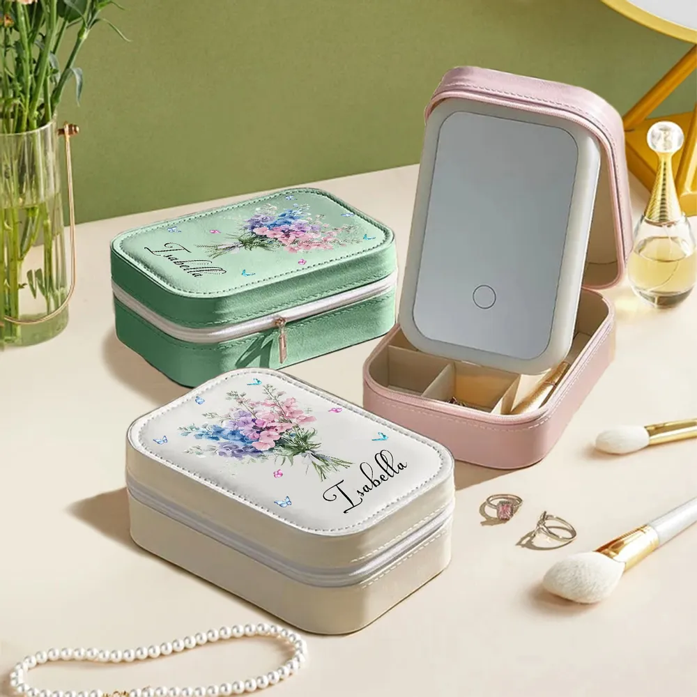 Blooming LED Leather Makeup Case – Soft Light Mirror Organizer, Thoughtful Gift for Her - Image 5