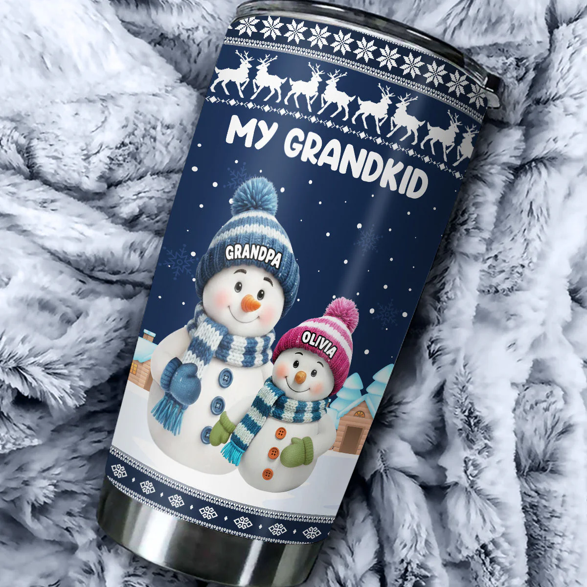 Insulated Travel Tumbler - My Grandkids Snowman Family, Leak-Proof, Keeps Drinks Hot & Cold, a unique gift for Grandma - Image 5
