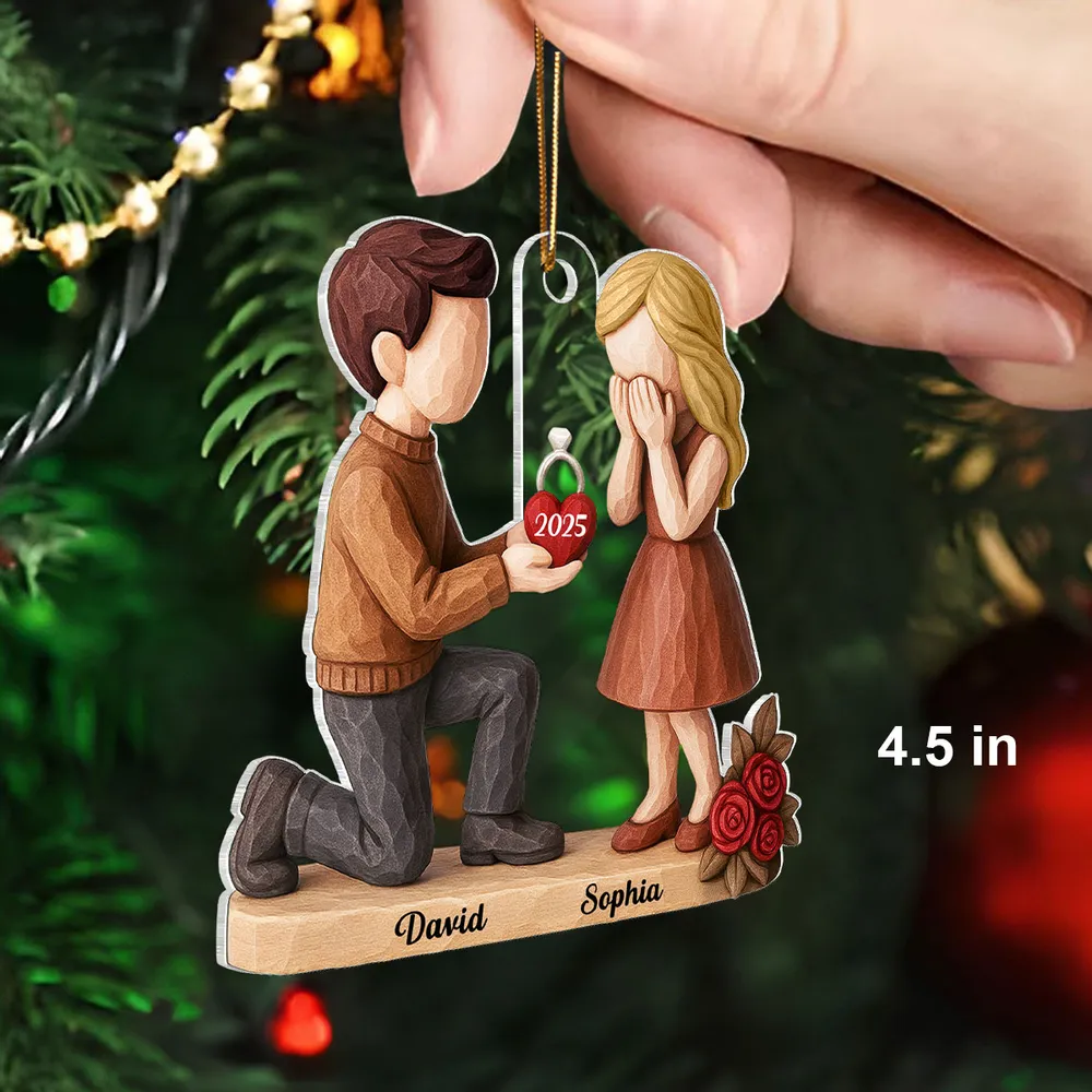 Engagement Acrylic Ornament with Kneeling Proposal & Roses, She Said Yes keepsake, unique gift for Couples and Fiance/Fiancee - Image 2
