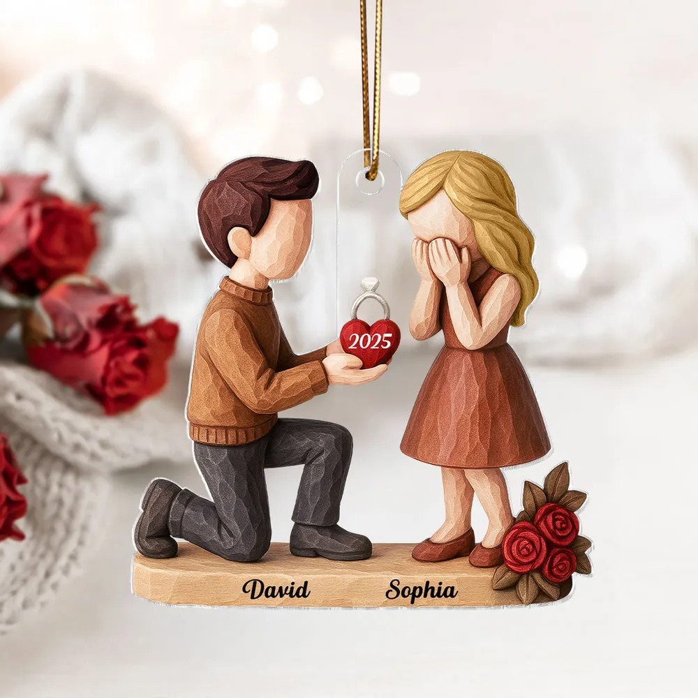 Engagement Acrylic Ornament with Kneeling Proposal & Roses, She Said Yes keepsake, unique gift for Couples and Fiance/Fiancee - Image 5