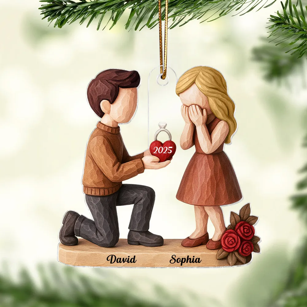 Engagement Acrylic Ornament with Kneeling Proposal & Roses, She Said Yes keepsake, unique gift for Couples and Fiance/Fiancee - Image 7