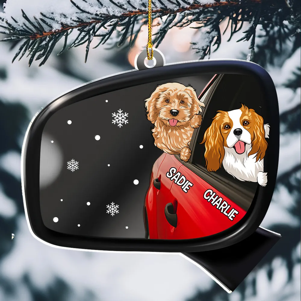 Acrylic Ornament - Personalized Mirrored Acrylic, Dog Head Out the Window, Snowy Scene, Unique Gift for Dog Lovers - Image 2