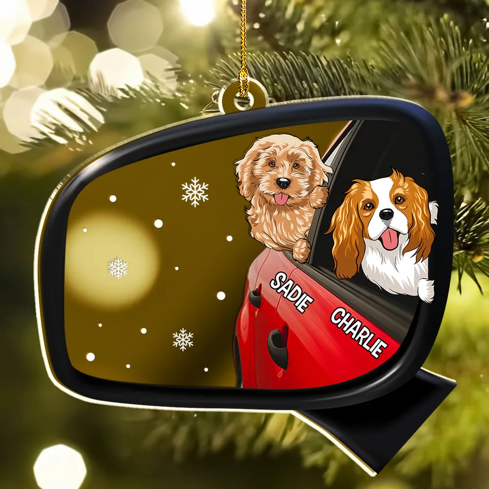 Acrylic Ornament - Personalized Mirrored Acrylic, Dog Head Out the Window, Snowy Scene, Unique Gift for Dog Lovers - Image 3