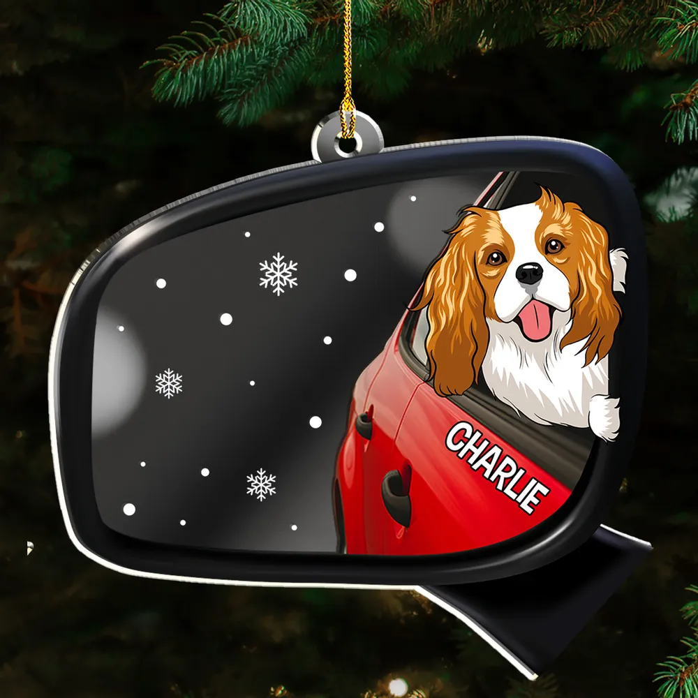 Acrylic Ornament - Personalized Mirrored Acrylic, Dog Head Out the Window, Snowy Scene, Unique Gift for Dog Lovers - Image 5