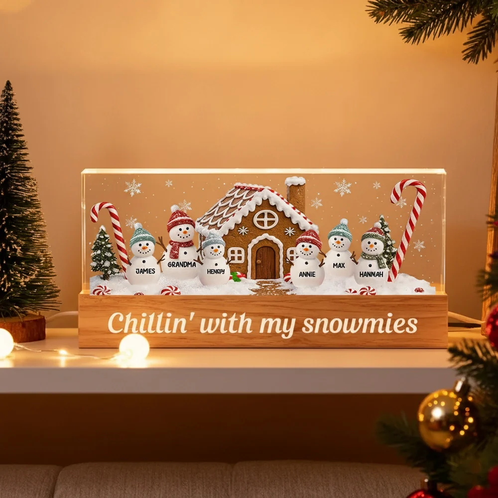 LED Light Plaque, Personalized Grandma's Little Snowmen Gingerbread House, Warm Christmas Glow, Unique Gift for Grandma