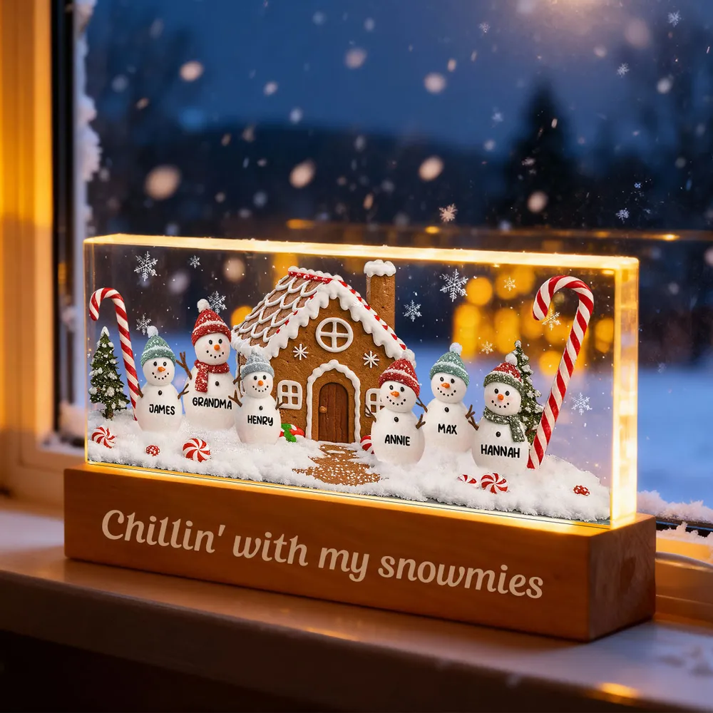 LED Light Plaque, Personalized Grandma's Little Snowmen Gingerbread House, Warm Christmas Glow, Unique Gift for Grandma - Image 5