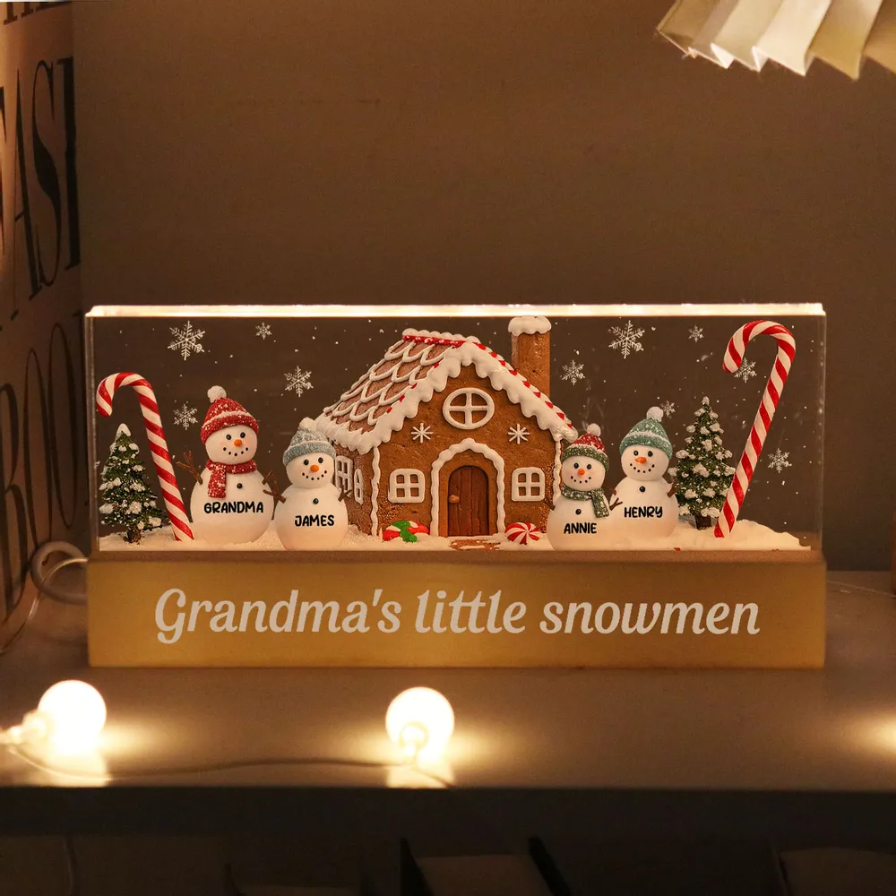 LED Light Plaque, Personalized Grandma's Little Snowmen Gingerbread House, Warm Christmas Glow, Unique Gift for Grandma - Image 9