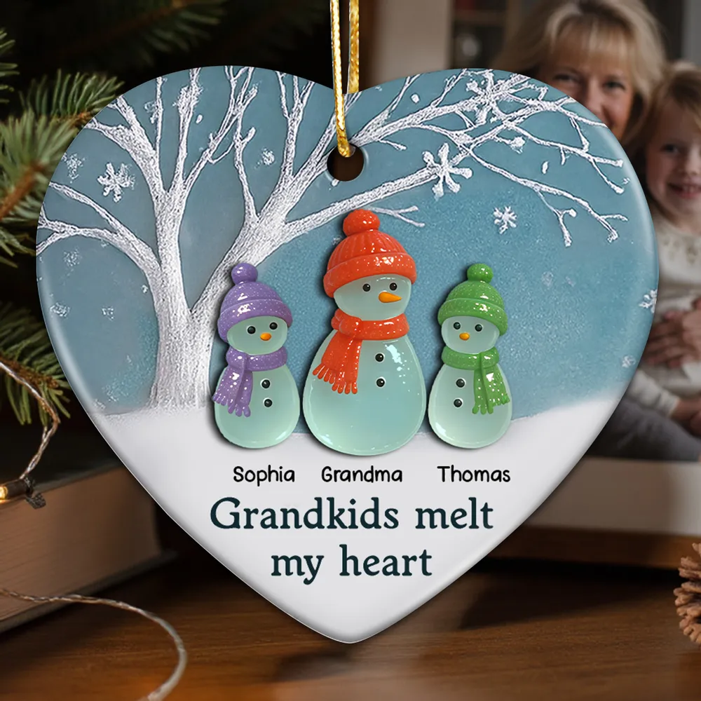 Grandkids Melt My Heart Ceramic Heart Ornament – A Warm Gift for Grandma from Her Grandkids - Image 2