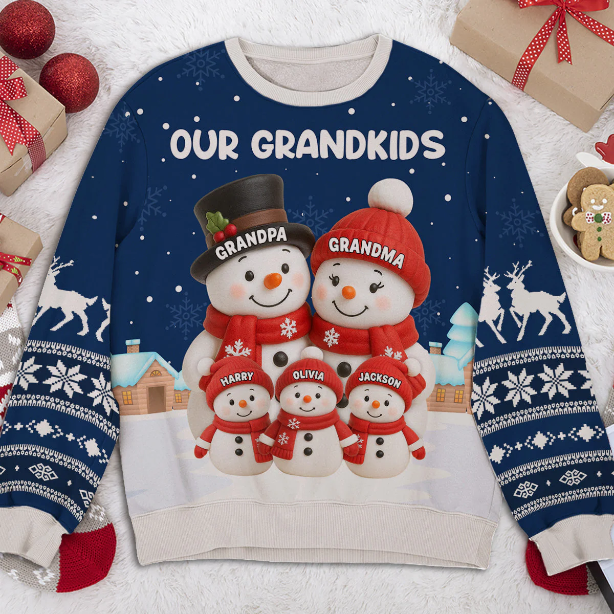 Custom Our Grandkids Snowman Printed Sweatshirt, Cute Winter Grandparent Gift for Proud Nana and Papa, Heartwarming Christmas Surprise - Image 6