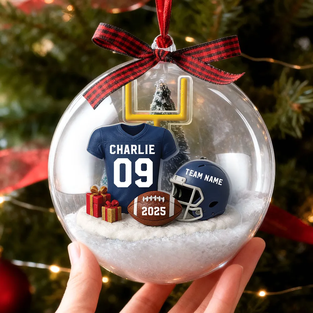 Snow Globe Ornament - Football Jersey, Helmet & Goal Post, Customizable, Christmas Tree Decor, A Unique Gift for Players & Fans - Image 5