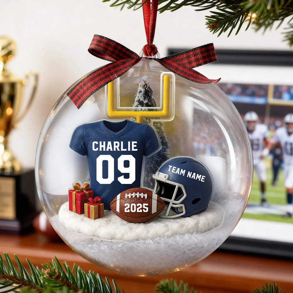 Snow Globe Ornament - Football Jersey, Helmet & Goal Post, Customizable, Christmas Tree Decor, A Unique Gift for Players & Fans - Image 6