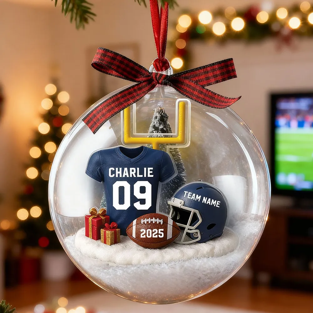 Snow Globe Ornament - Football Jersey, Helmet & Goal Post, Customizable, Christmas Tree Decor, A Unique Gift for Players & Fans - Image 7