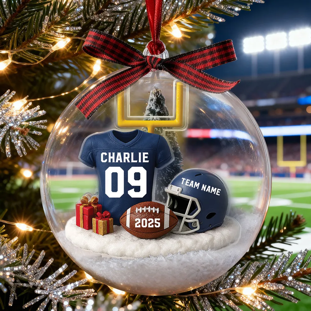 Snow Globe Ornament - Football Jersey, Helmet & Goal Post, Customizable, Christmas Tree Decor, A Unique Gift for Players & Fans - Image 8