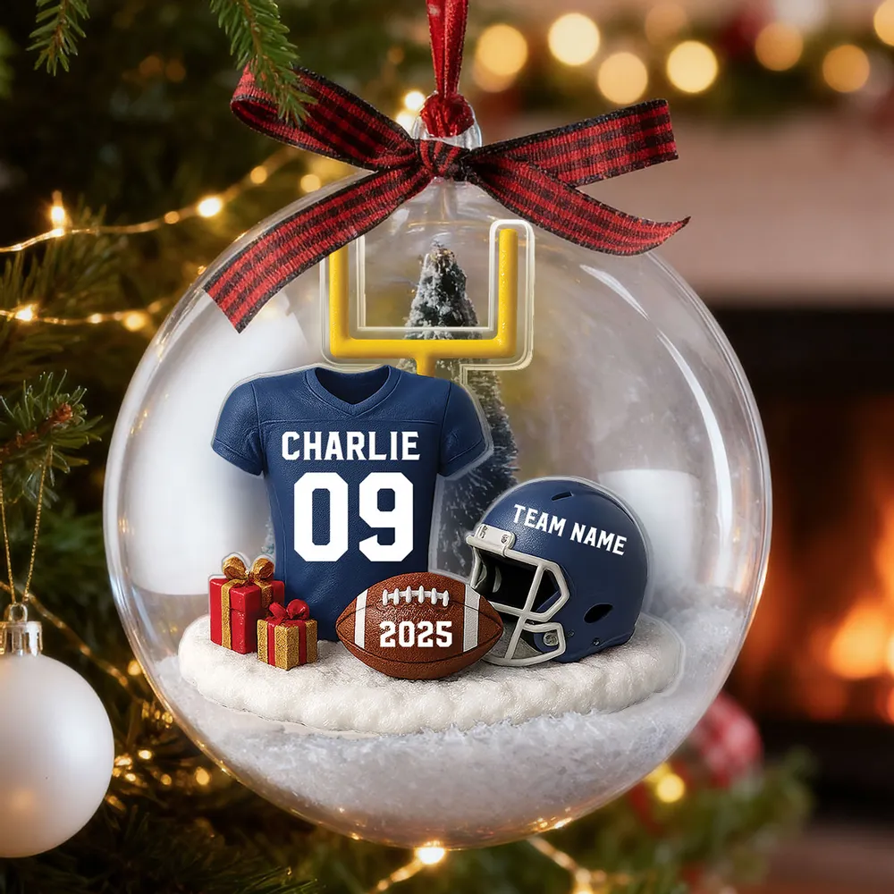 Snow Globe Ornament - Football Jersey, Helmet & Goal Post, Customizable, Christmas Tree Decor, A Unique Gift for Players & Fans - Image 9