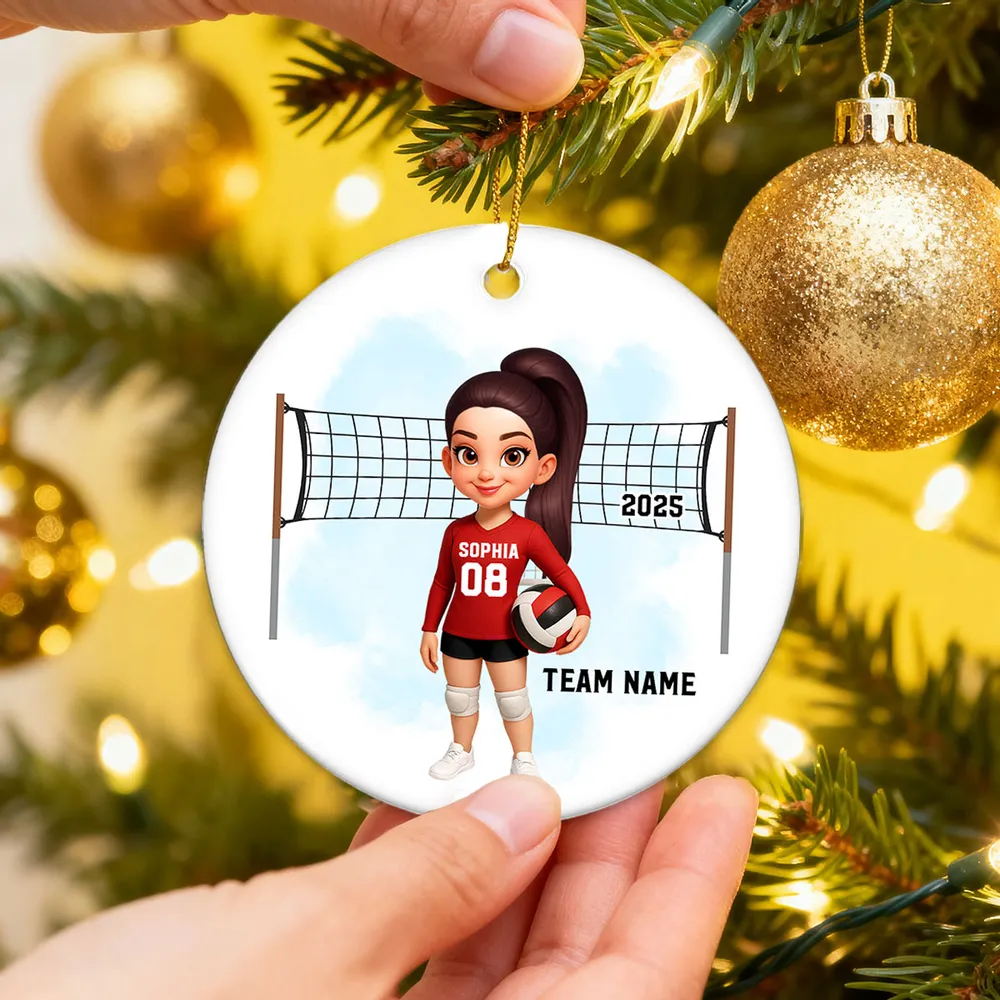 Volleyball Ceramic Ornament — customizable team & number, net backdrop — celebrate big wins, perfect gift for players & coaches - Image 3