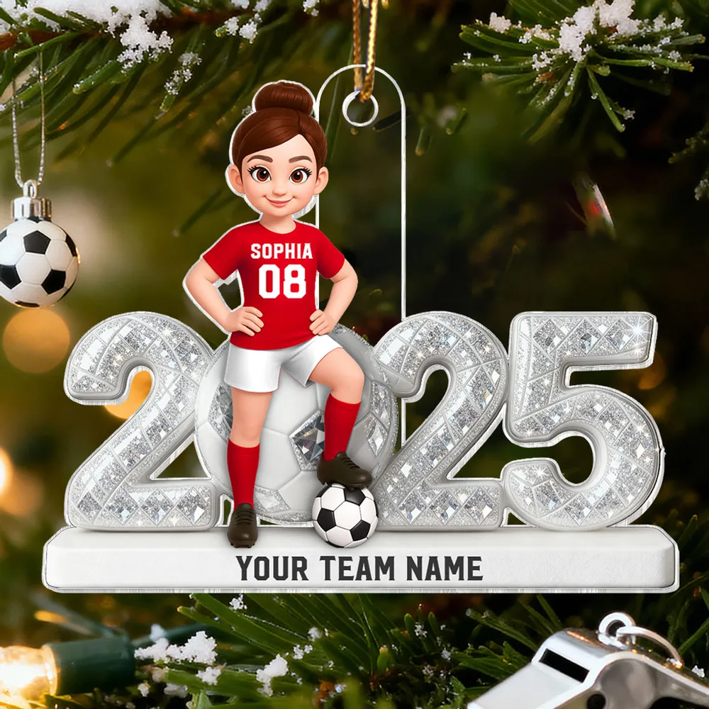 Acrylic Ornament - Custom Soccer Player with Ball, Stadium Lights & Snowflakes - Unique Gift for Players & Coaches - Image 6
