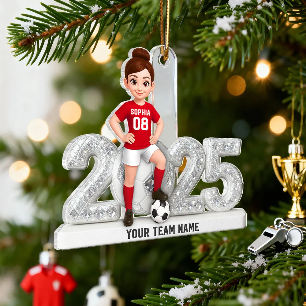 Acrylic Ornament - Custom Soccer Player with Ball, Stadium Lights & Snowflakes - Unique Gift for Players & Coaches - Image 7