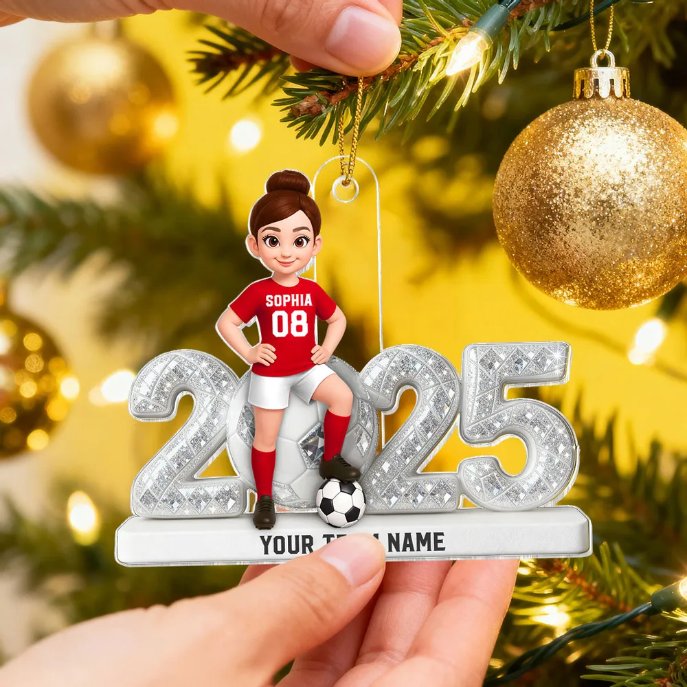Acrylic Ornament - Custom Soccer Player with Ball, Stadium Lights & Snowflakes - Unique Gift for Players & Coaches - Image 8