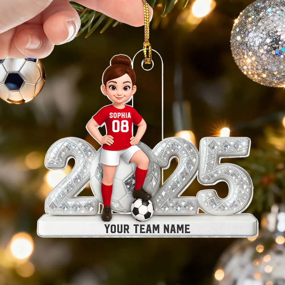 Acrylic Ornament - Custom Soccer Player with Ball, Stadium Lights & Snowflakes - Unique Gift for Players & Coaches - Image 9