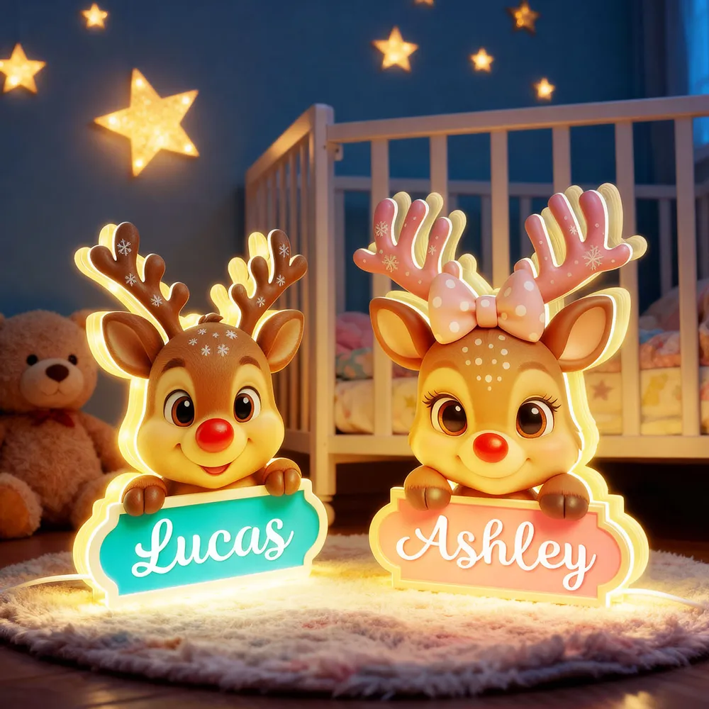 Acrylic Light Box Reindeer Nursery Lamp, Custom Cute Design, Warm Glow, Unique Christmas Gift for Children & Grandchildren - Image 2