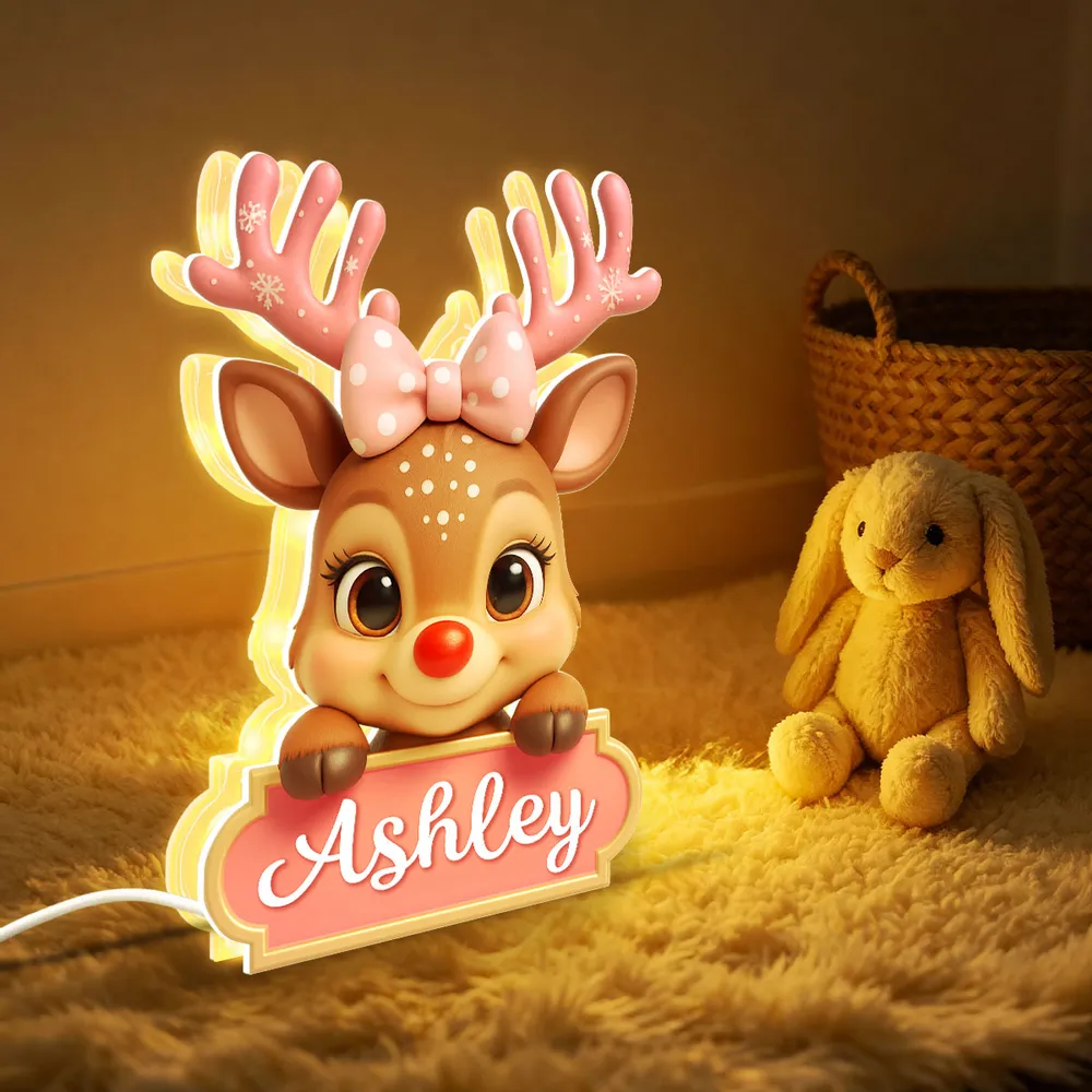 Acrylic Light Box Reindeer Nursery Lamp, Custom Cute Design, Warm Glow, Unique Christmas Gift for Children & Grandchildren - Image 3