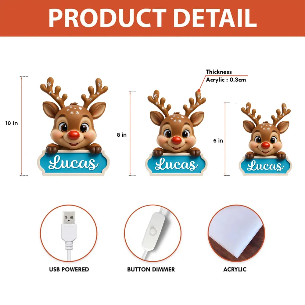 Acrylic Light Box Reindeer Nursery Lamp, Custom Cute Design, Warm Glow, Unique Christmas Gift for Children & Grandchildren - Image 4