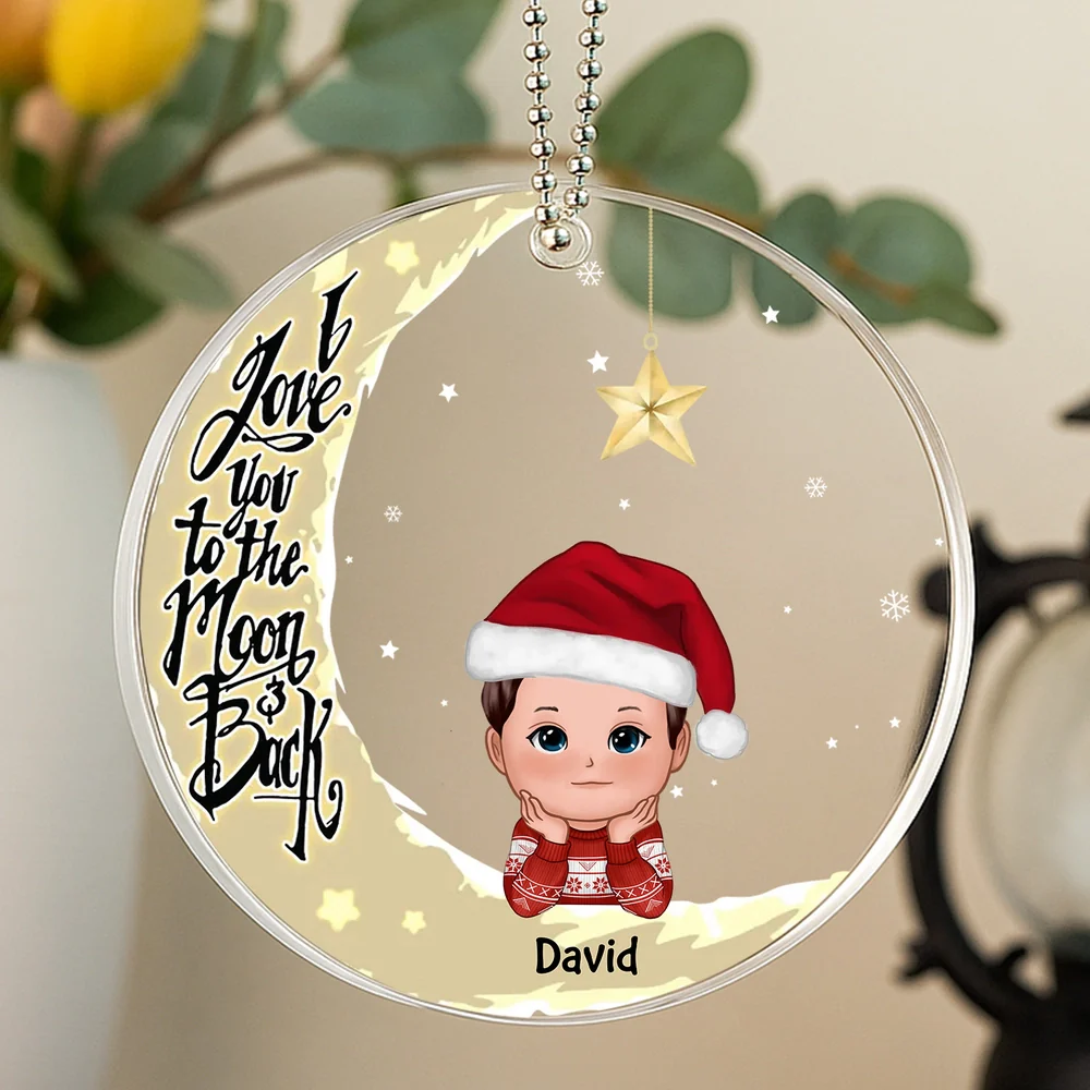 Acrylic Ornament with Crescent Moon & Cute Kid, I Love You to the Moon & Back, Unique Christmas Gift for Mom or Grandma - Image 3
