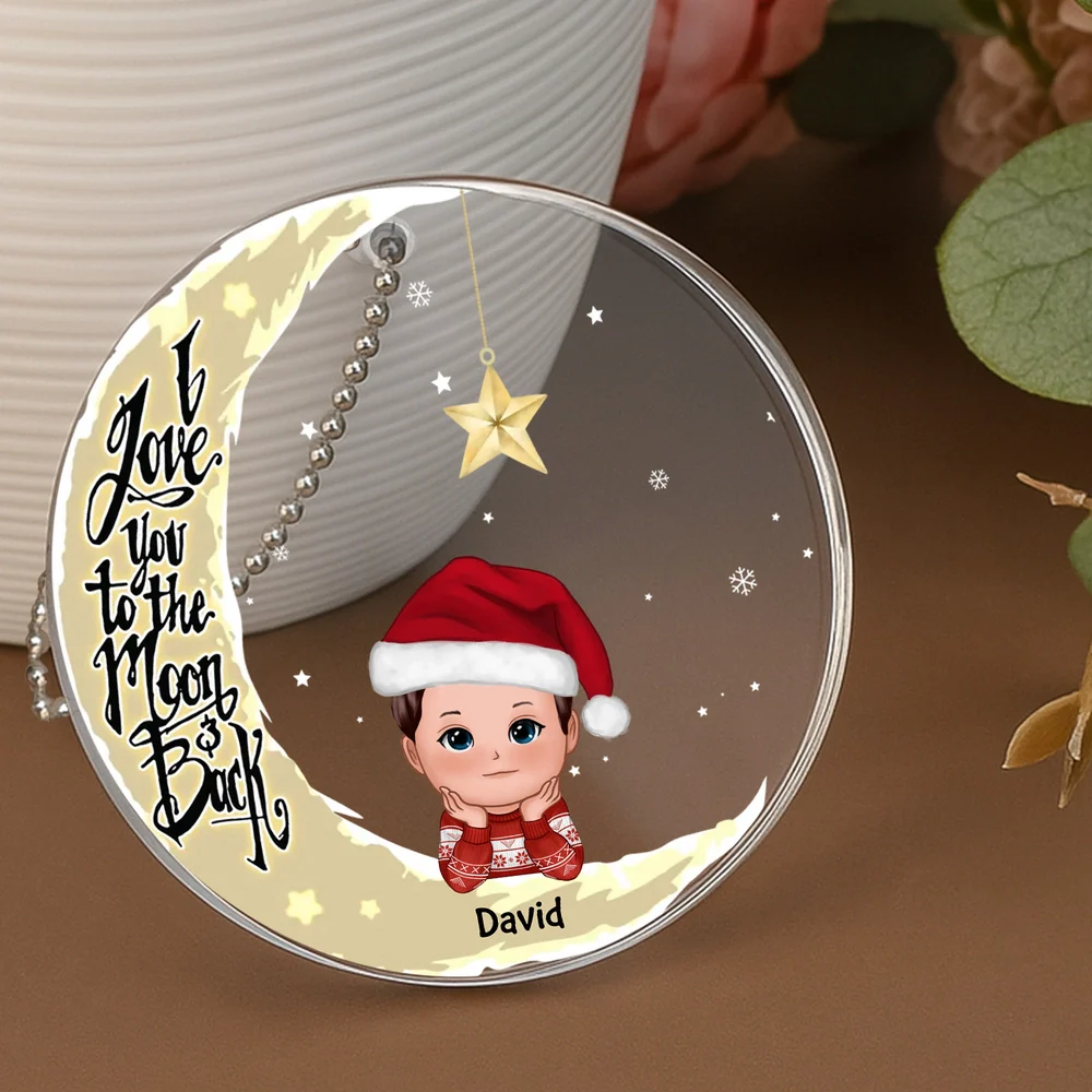 Acrylic Ornament with Crescent Moon & Cute Kid, I Love You to the Moon & Back, Unique Christmas Gift for Mom or Grandma - Image 4