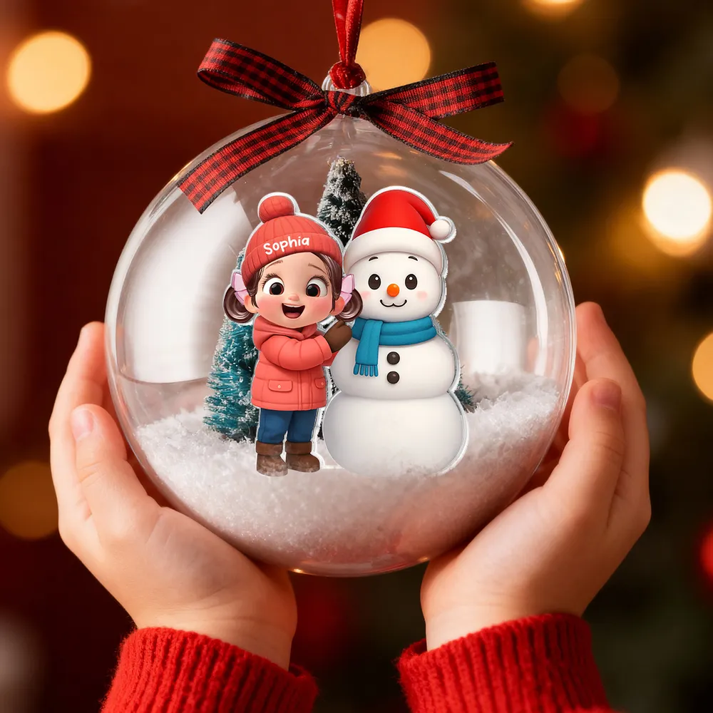 Snow Globe Ornament - Cute 3D Snowman Scene in Clear Acrylic, Easy to Hang, unique gift for Kids & Grandkids - Image 3
