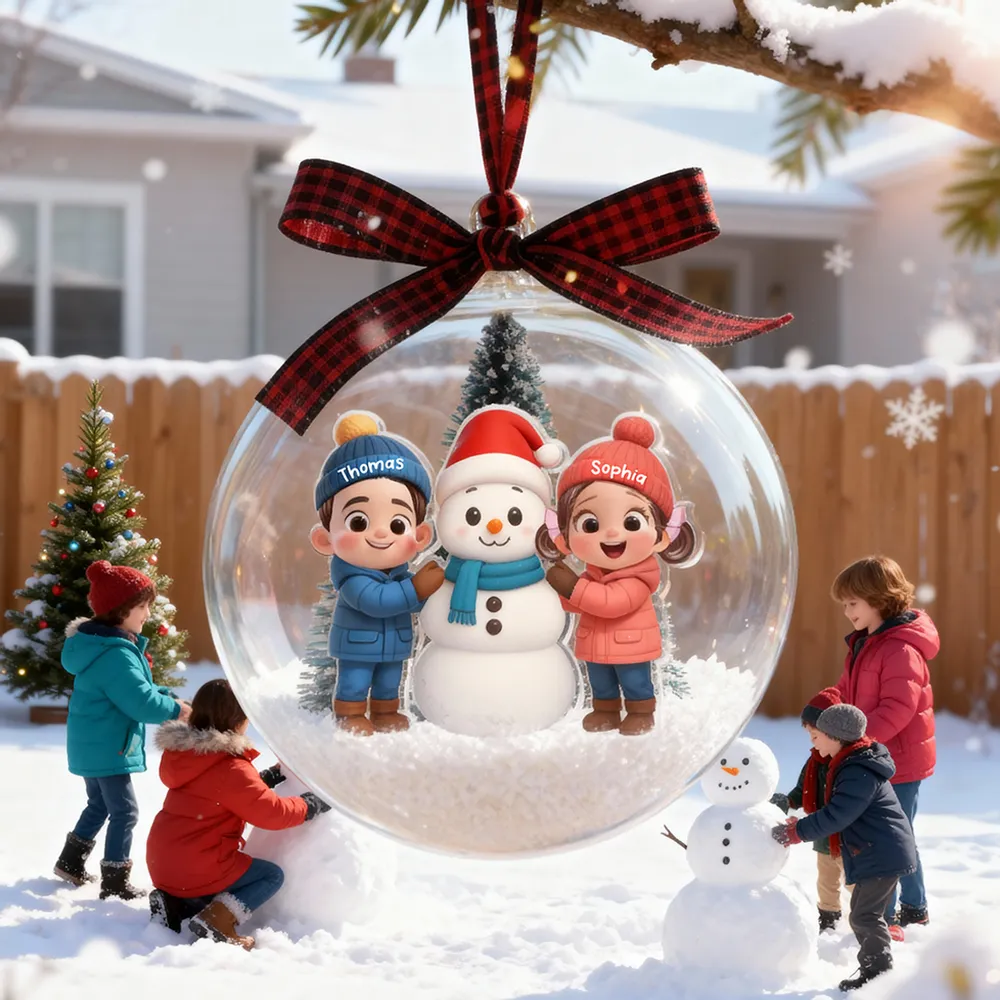 Snow Globe Ornament - Cute 3D Snowman Scene in Clear Acrylic, Easy to Hang, unique gift for Kids & Grandkids - Image 4