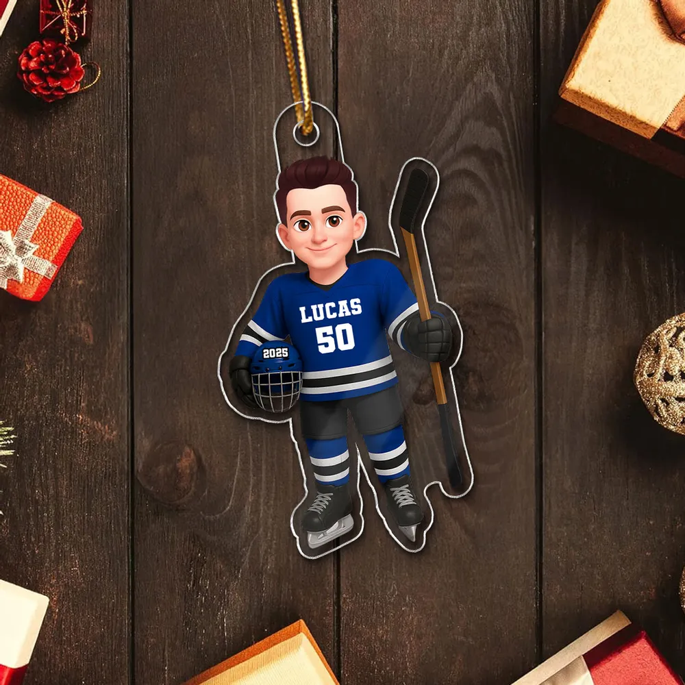 Acrylic Ornament - Personalized Hockey Player Cartoon Holding Stick, Christmas Tree Decor, Unique Gift for Players & Fans - Image 6