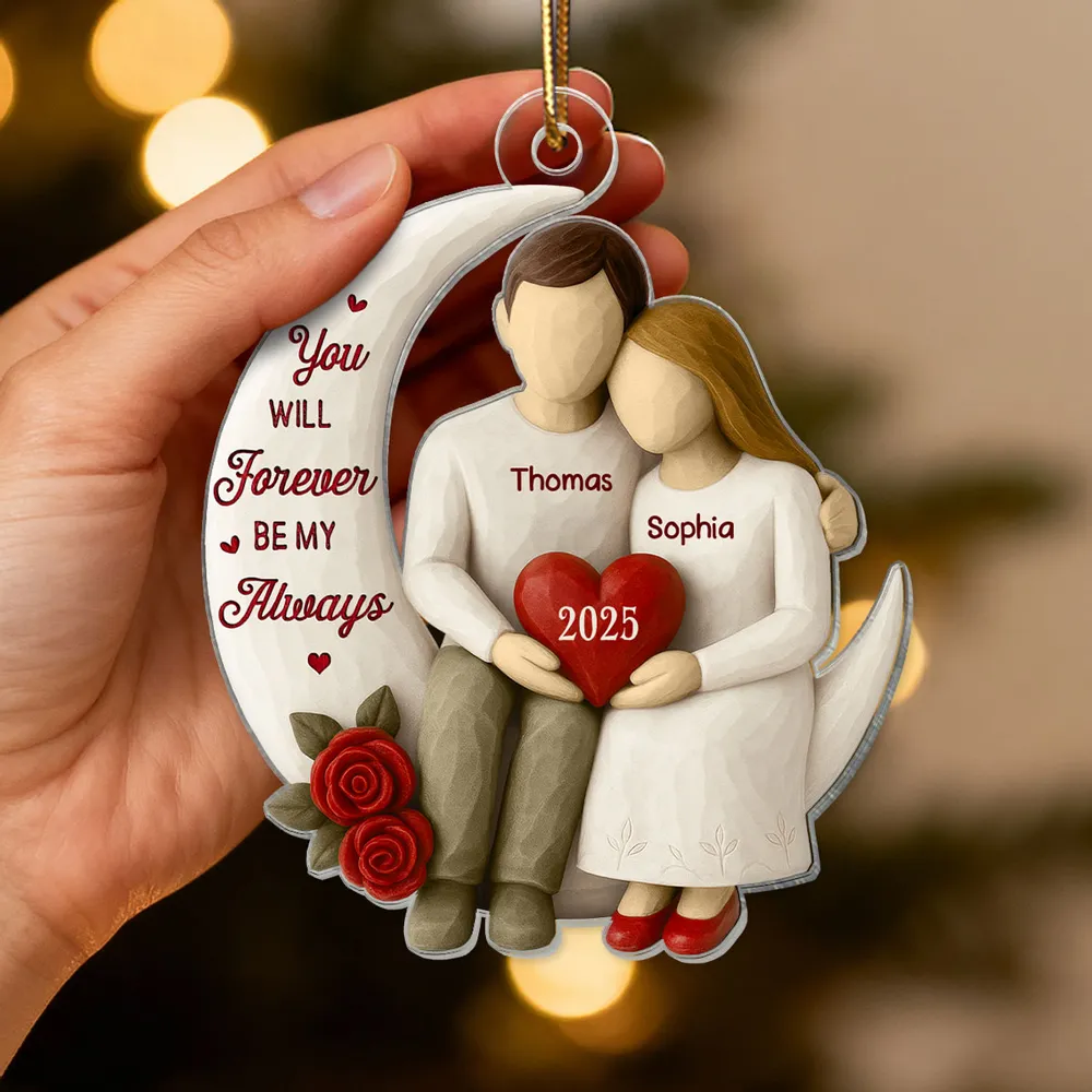 Acrylic Ornament with Crescent Moon Couple & Roses, Romantic Quote, Christmas Keepsake, Unique Gift for Couples - Image 5