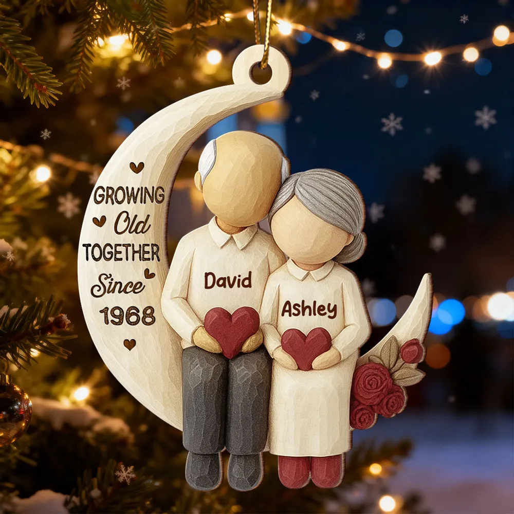 Wooden Ornament - I Love You to the Moon, Carved Couple Design, Unique Christmas Gift for Couples or Grandparents - Image 7