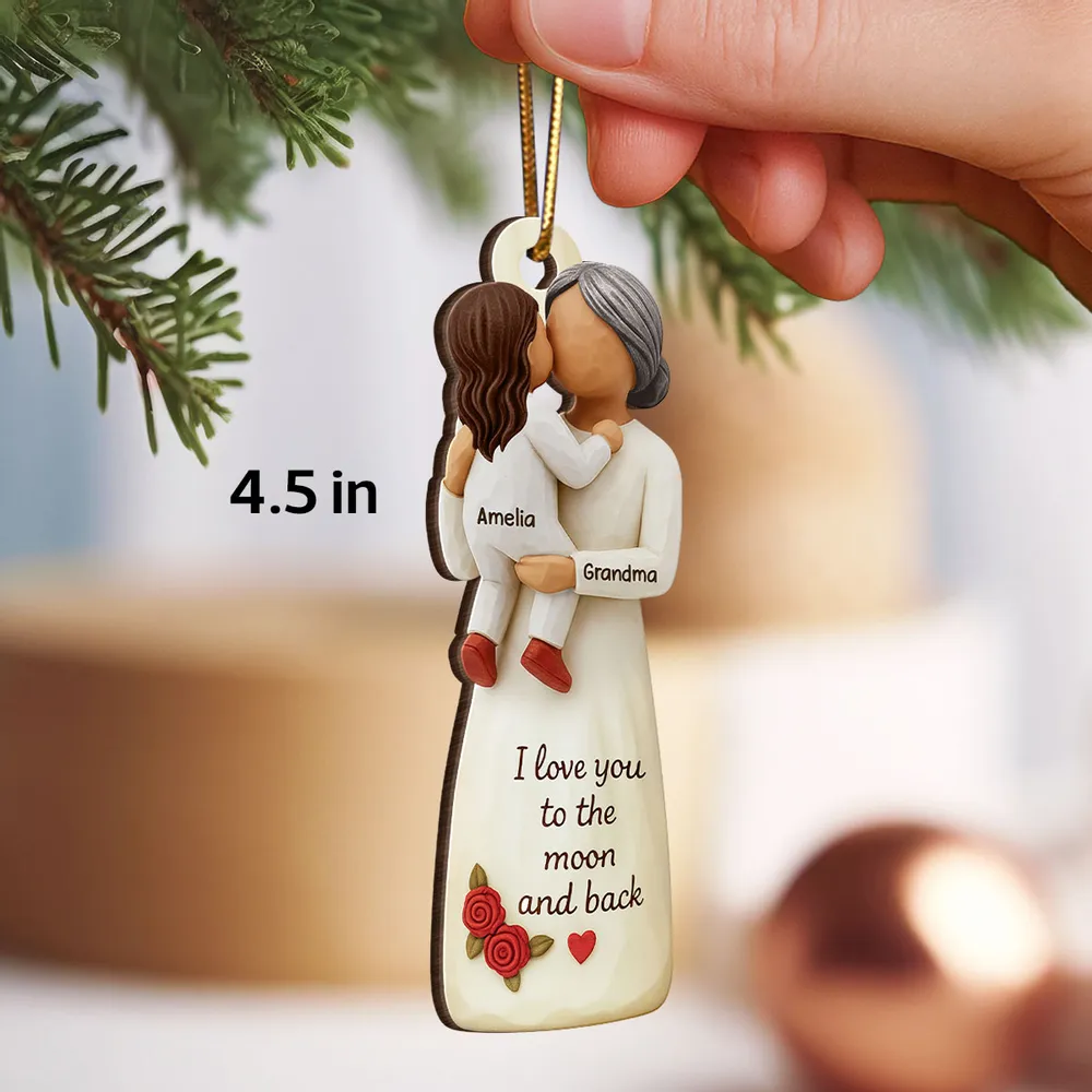 Wooden Ornament - Personalized Grandma & Grandchild Hug, Holiday Tree Decor, unique gift that says 'I love you' - Image 2