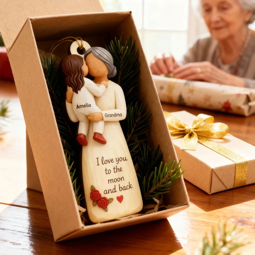Wooden Ornament - Personalized Grandma & Grandchild Hug, Holiday Tree Decor, unique gift that says 'I love you' - Image 3