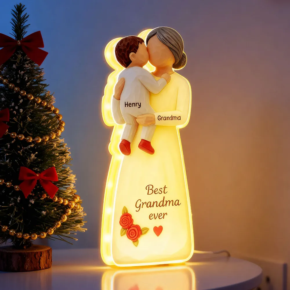 Acrylic Light Box, Hugging Grandma & Grandchild, Warm Glow for Bedroom or Shelf, a unique gift with 'I love you' - Image 2