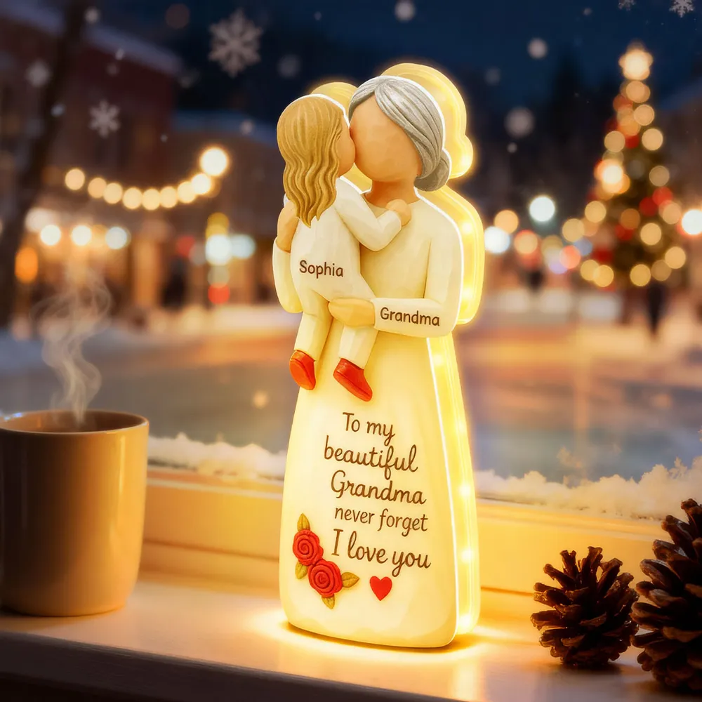 Acrylic Light Box, Hugging Grandma & Grandchild, Warm Glow for Bedroom or Shelf, a unique gift with 'I love you' - Image 5