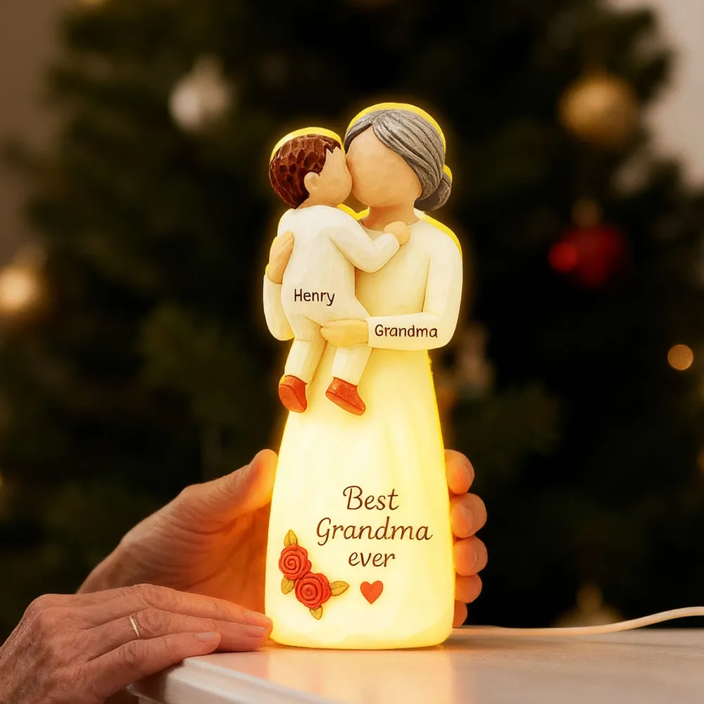 Acrylic Light Box, Hugging Grandma & Grandchild, Warm Glow for Bedroom or Shelf, a unique gift with 'I love you' - Image 7