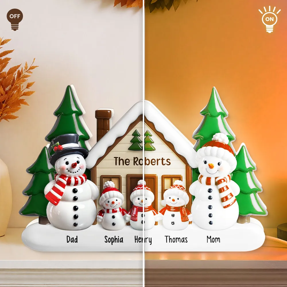 Acrylic Light Box Snowman Family Cabin, Warm Glow Christmas Decor, Custom Design, Unique Gift for Grandparents - Image 3