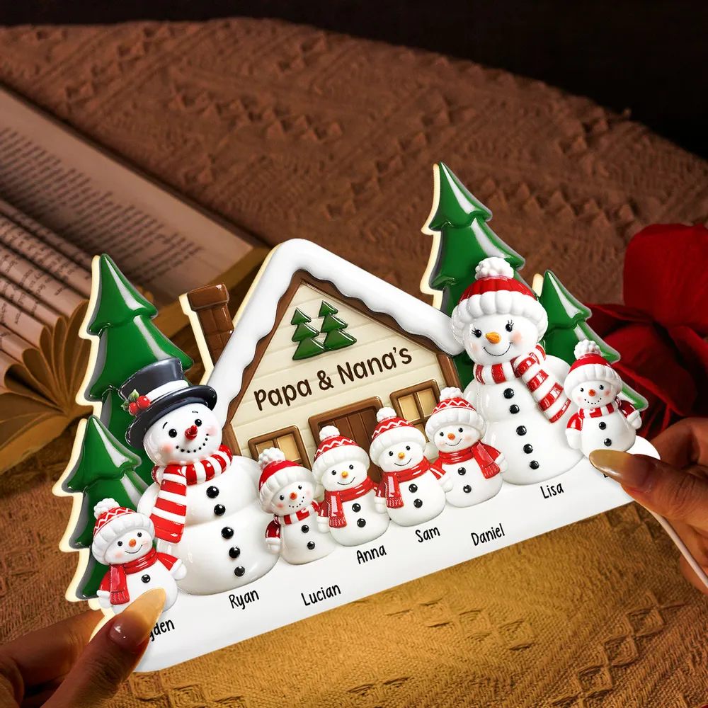 Acrylic Light Box Snowman Family Cabin, Warm Glow Christmas Decor, Custom Design, Unique Gift for Grandparents - Image 5
