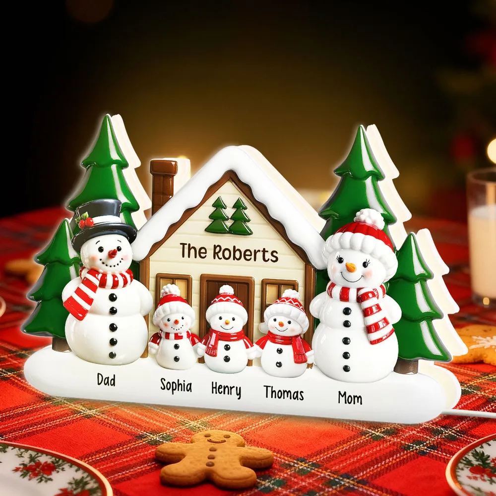 Acrylic Light Box Snowman Family Cabin, Warm Glow Christmas Decor, Custom Design, Unique Gift for Grandparents - Image 7